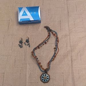 Teal and topaz Medallion necklace and earrings